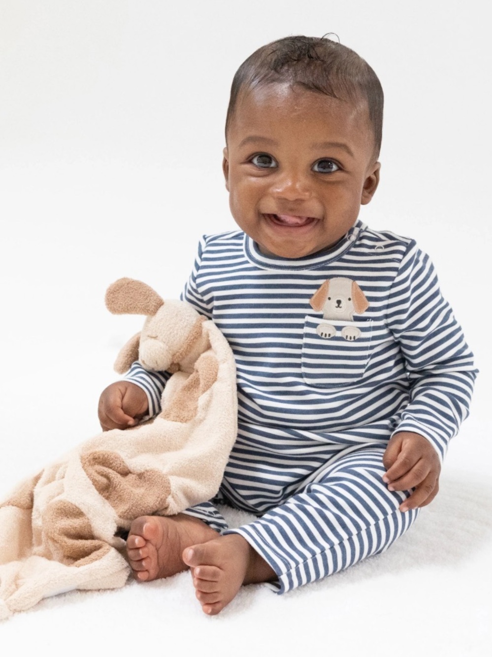 Angel Dear Navy & White Striped Footie with Puppy Patch 12-19M